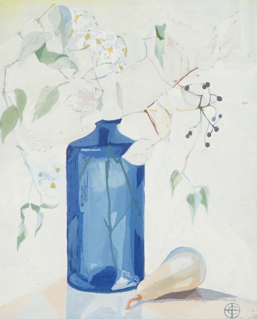 Christina Brooke (Contemporary), abstract study, Still life of flowers in a glass bottle, monogrammed, oil, 28 x 22cm